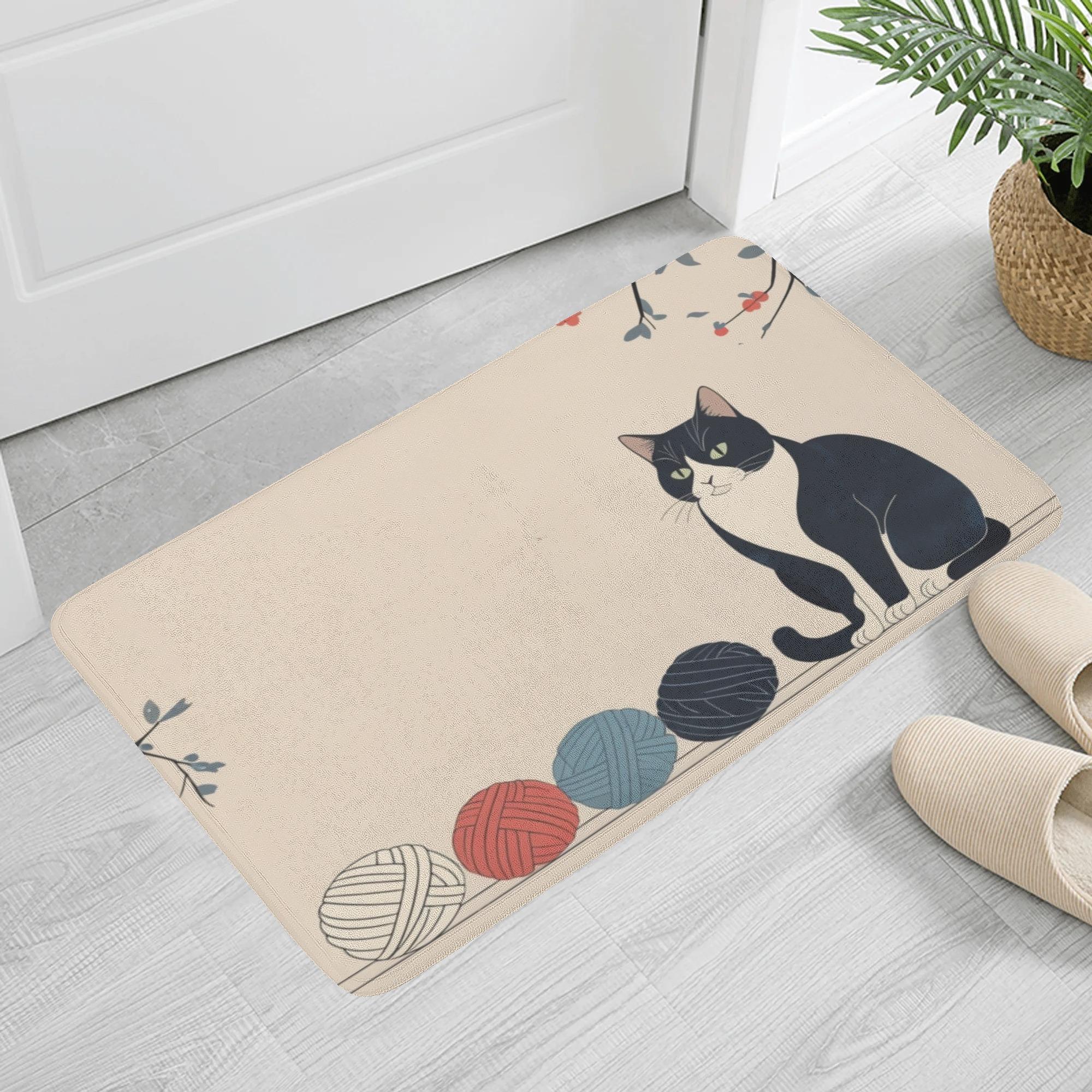 【直送品 同梱不可品】 タキシード猫と宝物の毛糸(ふんわりドアマット) ふんわりドアマット ユニセックス ホームデコレーション 動物 猫 ギフト 贈り物 普段使い leojiro24 【受注作成品