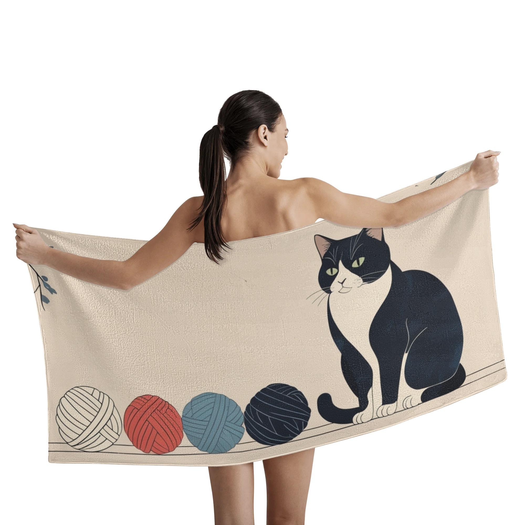 【直送品 同梱不可品】 タキシード猫と宝物の毛糸(バスタオル) バスタオル ユニセックス ホームデコレ..