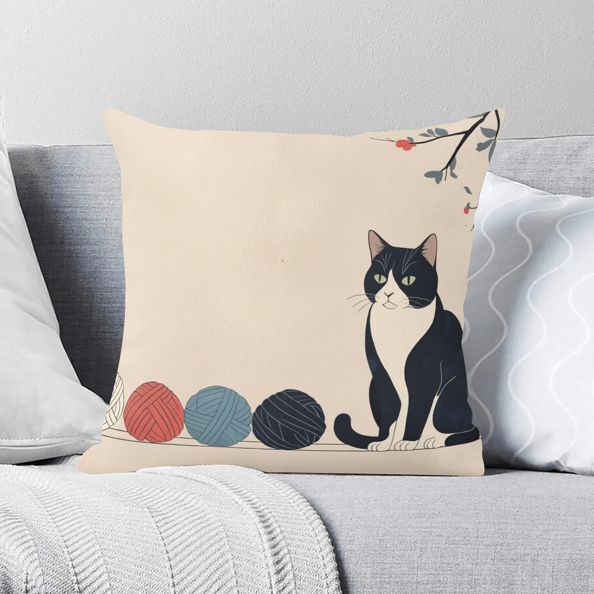 【直送品 同梱不可品】 タキシード猫と宝物の毛糸(フルプリントクッションカバー) フルプリントクッシ..