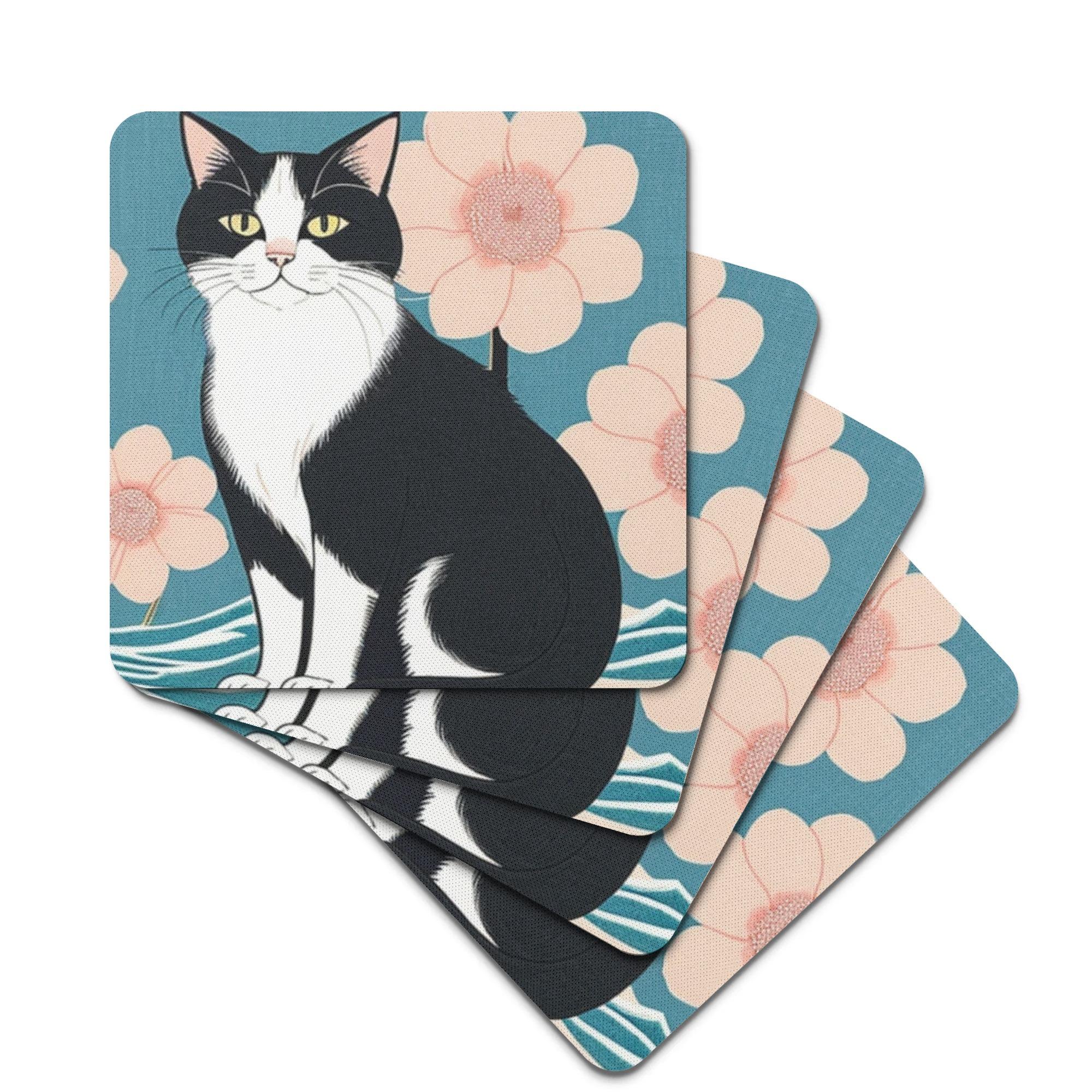 【直送品 同梱不可品】 浮世絵風猫と桜と波(ラバーコースター) ラバーコースター ユニセックス アクセサリー 動物 猫 ギフト 贈り物 普段使い leojiro24 【受注作成品 返品キャンセル不可品】