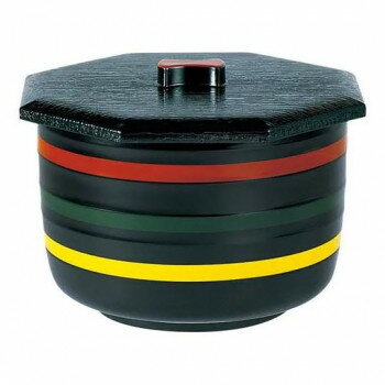 福井クラフト　八角ロクロ目飯器大)三色ライン(内朱) 39860490【お寄せ品、返品キャンセル不可。欠品終..