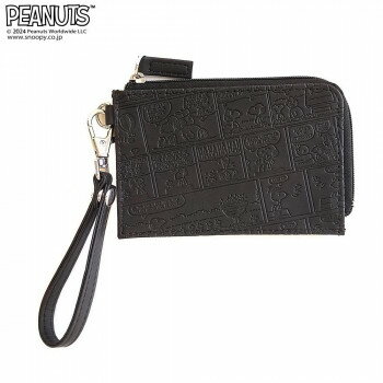 【メール便】 PEANUTS スヌーピー Fレザー(オールコミック)ジップケースキーリング付 ブラック【お寄せ..