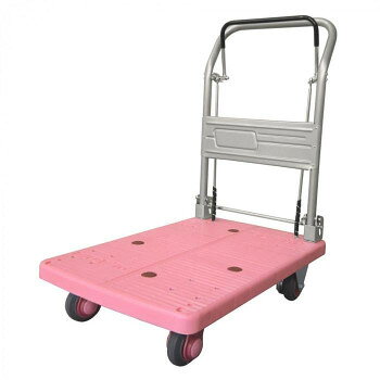 【直送品】静音台車　ドラムブレーキ付・ハンドル折りたたみ式　最大積載量150kg　PLA150-DX-DB　ピンク【お寄せ品、返品キャンセル不可。欠品終売時連絡あり】