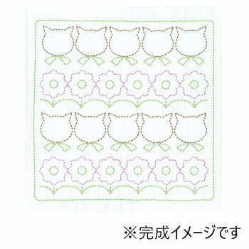 オリムパス 刺し子キット 花ふきん ねことお花 SK-370【お寄せ品、返品キャンセル不可。欠品終売時連絡あり】