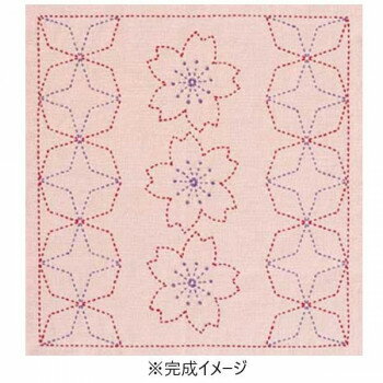 オリムパス　刺し子キット　(渋ピンク)花ふきん桜と角七宝　243【お寄せ品、返品キャンセル不可。欠品終売時連絡あり】