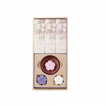 Buddhist Altar Ritual Articles - 日本香堂 宇野千代のお線香 新・淡墨の桜 桐箱浮きローソク セット (50g 線香・浮きローソク×3個入) 37120【お寄せ品、返品キャンセル不可。欠品終売時連絡あり】