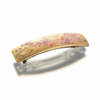 まえじゅう漆器 漆芸バレッタ長角(小) 舞桜(G)桐箱入 6X-102【お寄せ品、返品キャンセル不可。欠品終売時連絡あり】