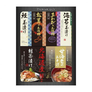 ※代引き不可 同梱不可※北海道、沖縄、離島送料は別途お見積り。※手配完了後は、ご注文キャンセルを承る事が出来ません。指定日可能の表示以外の商品はご指定日不可です。メーカーより取り寄せ商品のため、在庫状況によっては欠品・廃盤の可能性があります。あらかじめご了承ください。あわび・松茸の贅沢な食材を使用したフリーズドライと、海老みそ汁や北海道産鮭のお茶漬けを詰め合わせました。内容量(あわび入お吸い物4g・松茸入お吸い物4.2g)各1袋・北海道産鮭茶漬け4g×3袋・(丸美屋海苔茶漬け6g・甘海老のみそ汁7.5g・北海道産鮭茶漬け4g)各2袋サイズ個装サイズ：20.7×28×3.5cm重量個装重量：200g仕様賞味期間：製造日より360日生産国日本・広告文責（有限会社パルス・048-551-7965）原材料名称：乾燥スープ、乾燥スープ(松茸のお吸物)、お茶漬け、即席みそ汁、鮭茶漬け【あわび入お吸い物】魚貝エキス調味料(魚貝エキス、しょう油、食塩)、チキン調味料(食塩、デキストリン、チキンパウダー、その他)、食塩、でん粉、ゼラチン、うきみ、具(チンゲン菜(中国産)、鶏卵、あわび、ゆず)/調味料(アミノ酸等)、酸化防止剤(ビタミンE)、香料、香辛料抽出物、カラメル色素、酸味料【松茸入お吸い物】しょう油、デキストリン、チキン調味料(食塩、デキストリン、チキンパウダー、その他)、食塩、和風だし調味料、ゼラチン、うきみ、具(みつば(国産)、まつたけ)/増粘剤(加エデンプン、キサンタンガム)、調味料(アミノ酸等)、香料、酸化防止剤(ビタミンE)、酸味料【鮭茶漬け】青のり風味顆粒(食塩、アオサ粉末、でん粉)(国内製造)、あられ、ごま、たらこ風味顆粒(食塩、砂糖、乳糖、澱粉、その他)、さけフレーク(食塩、さけ、糖類(砂糖、乳糖)、デキストリン)、鰹風味顆粒(乳糖、食塩、鰹節粉末、砂糖、その他)、鮭風味顆粒(乳糖、砂糖、食塩、鮭パウダー)、のり、乾燥わかめ、食塩、砂糖/調味料(アミノ酸等)、着色料(アナトー、紅麹、カラメル)、酸化防止剤(ビタミンE)【海苔茶漬け】調味顆粒(食塩、乳糖、砂糖、抹茶、でん粉)(国内製造)、乳糖、あられ、のり、抹茶、でん粉/調味料(アミノ酸等)【味噌汁】粉末味噌汁(乳糖、赤味噌、食塩、食物繊維、かつお節、さば節)(国内製造)、甘えび粉末、乾燥わかめ、乾燥ねぎ、乾燥三つ葉/調味料(アミノ酸等)、糊料(プルラン)、炭酸カルシウム、甘味料(アセスルファムK)アレルギー表示卵、乳、小麦、えび、あわび、さけ、さば、大豆、鶏肉、ゼラチン（原材料の一部に含んでいます）保存方法直射日光を避け、常温にて保存してください。製造（販売）者情報【あわび入お吸い物・松茸入お吸い物】販売者:シーラック株式会社【鮭茶漬け】販売者:株式会社中久製造者:株式会社みなり【海苔茶漬け】販売者:株式会社丸美屋フーズ【味噌汁】販売者:株式会社中久製造所:シーラック株式会社fk094igrjs