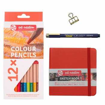 ターレンス アートクリエーションスケッチセット レッド12×12cm 色鉛筆12色セット 485669【お寄せ品、返品キャンセル不可。欠品終売時連絡あり】