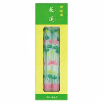 ※代引き不可 同梱不可※北海道、沖縄、離島送料は別途お見積り。※手配完了後は、ご注文キャンセルを承る事が出来ません。指定日可能の表示以外の商品はご指定日不可です。メーカーより取り寄せ商品のため、在庫状況によっては欠品・廃盤の可能性があります。あらかじめご了承ください。蓮の花を直接印刷したローソクです。サイズローソク寸法:直径17×205mm個装サイズ：23.6×8.8×4.2cm重量個装重量：184g仕様小函入数:4本燃焼時間:約5時間10分生産国日本・広告文責（有限会社パルス・048-551-7965）fk094igrjs