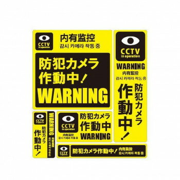 防犯ステッカー5枚セット (英語・中国語・韓国語対応) 眼カメラ(防犯カメラ作動中) 大判タイプ SS-001L..