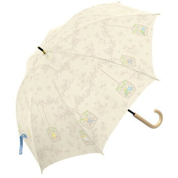 メーカー直送 大型 三国 50cm 裏黒PUコーテイング 手開き 晴雨兼用傘 インコと鳥かご アイボリー S1520524 お寄せ品、返品キャンセル不可。欠品終売時連絡あり