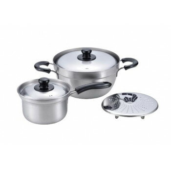 燕三　IH対応ふきこぼれにくい片手鍋16cm＆両手鍋23cm(目皿付)　EM-011【お寄せ品、返品キャンセル不可。欠品終売時連絡あり】