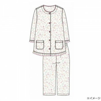 Cotton - ギャルソンヌ　レディスパジャマ　しじらガーゼ綿100％　北欧風ステッチリス柄衿なし7分丈　ピンク　271196Lサイズ【お寄せ品、返品キャンセル不可。欠品終売時連絡あり】