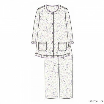 Cotton - ギャルソンヌ　レディスパジャマ　しじらガーゼ　綿100％　北欧風ステッチリス柄　パープル　271196　Lサイズ【お寄せ品、返品キャンセル不可。欠品終売時連絡あり】