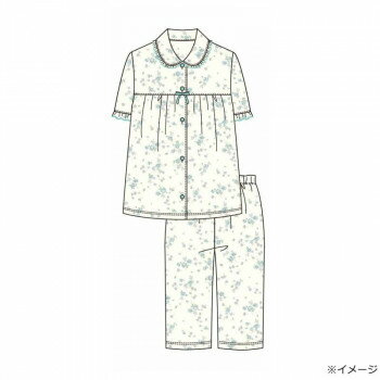 Cotton - ギャルソンヌ　レディスパジャマ　梨地ジャガード　ガーデンフラワー柄　胸切替　5分袖シャツ　グリーン　171066　Mサイズ【お寄せ品、返品キャンセル不可。欠品終売時連絡あり】