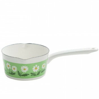 ※代引き不可 同梱不可※北海道、沖縄、離島送料は別途お見積り。※手配完了後は、ご注文キャンセルを承る事が出来ません。指定日可能の表示以外の商品はご指定日不可です。メーカーより取り寄せ商品のため、在庫状況によっては欠品・廃盤の可能性があります。あらかじめご了承ください。かつて昭和の家庭で使われていたアデリアのグラスウェアのテイストを取り入れたアイテム。花や動物など、かわいらしい柄をあしらった親しみやすいデザインは昭和の食卓を飾りました。その懐かしさと温かみのある当時の魅力はそのままに、今のライフスタイルでも使いやすい製品として生まれ変わりました。新潟県燕市で、ホーローの美しい色合いと光沢の表面に、絵柄やデザインをひとつひとつ丁寧に手で貼り施し仕上げています。【商品説明】下地は中国国内で、絵付けから仕上げまで完成工程を日本国内で行った商品です。「普段使いにぴったりの片手鍋です」スープやソース、お味噌汁作り、ミルクを温めたり、ジャムや離乳食作りに便利なサイズです。「お料理にも、お菓子作りにも最適です」両側注ぎ口付きで利き手を気にせず注げます。1人から3人用の大きさです。ミルクの温め、レトルト食品の温めなどに!表面はガラス質のため、金属が溶出せず食材の味を変えないことから、ジャム作りや離乳食の調理に適しています。「直火(ガス火)・IH電磁調理器(100V・200V)に対応します」「色移りしにくいホーロー製」ホーロー製品は色移りしにくい性質を持っています。表面のガラス層が色素を吸収しにくいためです。コーヒーの茶渋やカレー、トマトパスタなど色の濃い食材を調理してもお鍋が汚れる心配はありません。「お手入れしやすいホーロー製」ホーローは汚れがつきにくく、またついた汚れも簡単に落とすことができます。表面のガラス層が汚れや油を吸収しにくい性質を持っているためです。お手入れが簡単なので、時間を節約できるだけでなく、清潔な状態を保ちやすいというメリットもあります。「保温性・冷却性にも優れているホーロー製」グラタンなどのオーブン料理は、調理後もしばらくは温かいまま。ホーロー鍋で調理したシチューなどの料理は、温かい状態で鍋ごと食卓に並べるのもおすすめです。また、冷却性も高く、プラスチック製やガラス製の容器より効率的に短い時間で冷やせます。冷蔵・冷凍保存も可能なので、ゼリーやアイスなどをつくり、そのまま保存容器として使うことも可能です。【注意事項】※電子レンジには使用できませんサイズ約W31.0×D16.0×H8.0cm個装サイズ：9.4×30.8×17.7cm重量約420g個装重量：580g素材・材質ほうろう用鋼板仕様満水容量:約1.2L生産国日本・広告文責（有限会社パルス・048-551-7965）fk094igrjs