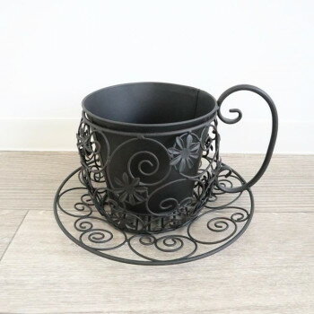 【直送品】インテリア・エクステリア兼用 ティーカップ型プランター ブラック 1306IFH007【お寄せ品、..