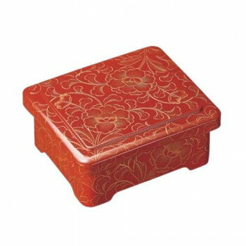 福井クラフト　DX丼重漆洗朱総沈金ぼたん 42011790【お寄せ品、返品キャンセル不可。欠品終売時連絡あ..