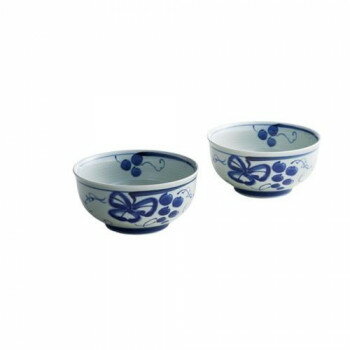 波佐見焼 古染青磁ぶどう絵 多用丼2P 009-439M 5260-093【お寄せ品、返品キャンセル不可。欠品終売時連絡あり】