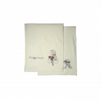 Face Towel - 【メール便】 ツバメタオル 片面ガーゼプリント フェイスタオル 2枚 ホワイト ガール 34×85cm【お寄せ品、返品キャンセル不可。欠品終売時連絡あり】