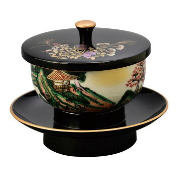 鉄仙穴あき茶托セット 九谷焼茶碗�