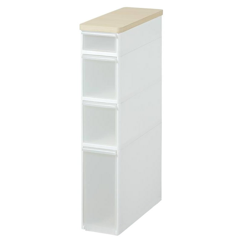 【直送品】吉川国工業所　収納ストッカー　耐熱木天板ストッカースリム　4段　(コロ付き)　ホワイト　T..