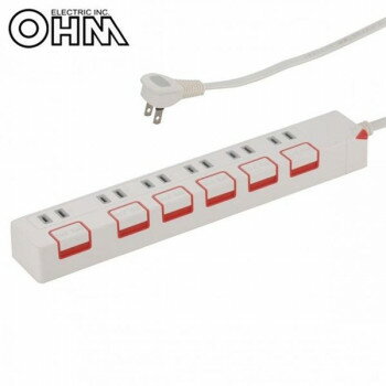 OHM 押しボタンスイッチ付き 節電タップ 6個口 1.5m HS-T1179W【お寄せ品、返品キャンセル不可。欠品終..