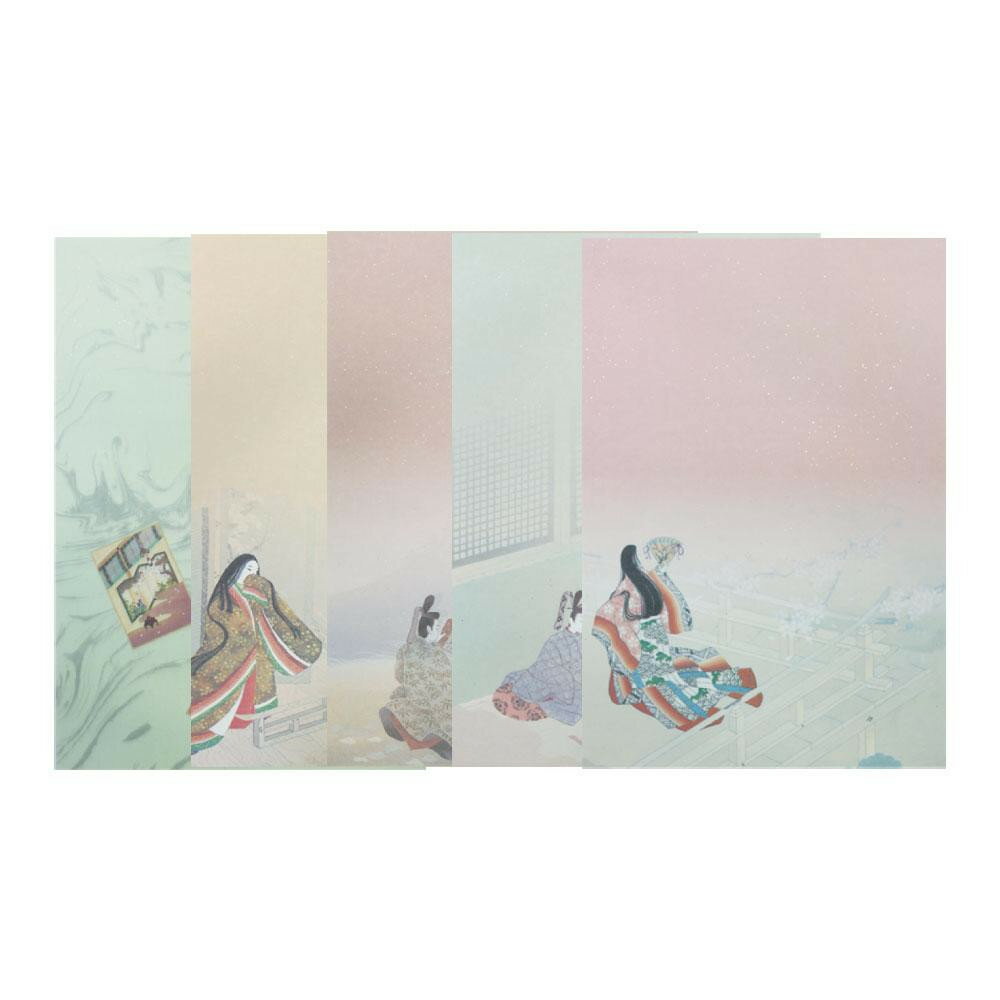 【直送品】料紙　橋姫1　縦用　細字　5色セット　半懐紙　20枚 AG62-2【お寄せ品、返品キャンセル不可。欠品終売時連絡あり】