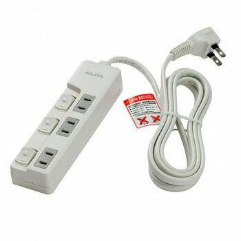 ELPA(エルパ) ランプレス スイッチ付タップ 3個口 2m ホワイト WLS-U32EB(W)【お寄せ品、返品キャンセル不可。欠品終売時連絡あり】