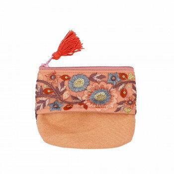 【メール便】 インド刺繍リボン ティッシュケース付ポーチ サーモンピンク 13124000411【お寄せ品、返品キャンセル不可。欠品終売時連絡あり】