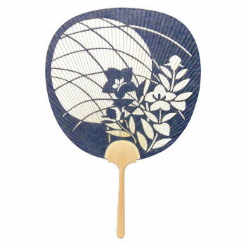 日本製(MADE IN JAPAN) うちわ 万葉(青) 両面透かし 1143【お寄せ品、返品キャンセル不可。欠品終売時..
