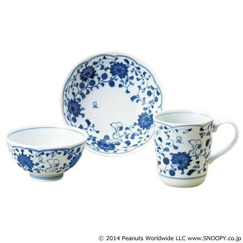 金正陶器 スヌーピー藍唐草 茶碗マグ鉢3点セット 630741【お寄せ品、返品キャンセル不可。欠品終売時連絡あり】