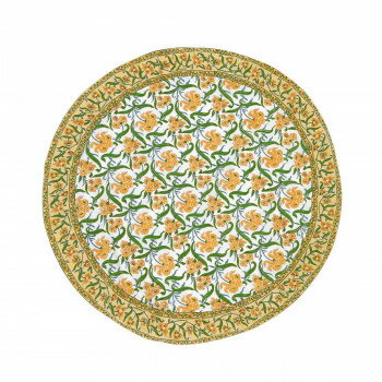 ※代引き不可 同梱不可※北海道、沖縄、離島送料は別途お見積り。※手配完了後は、ご注文キャンセルを承る事が出来ません。指定日可能の表示以外の商品はご指定日不可です。メーカーより取り寄せ商品のため、在庫状況によっては欠品・廃盤の可能性があります。あらかじめご了承ください。「心地よい」空間作りにぴったり。総柄ながらも、落ち着いた色合いでリラックスした食卓を演出します。「ブロックプリント」は、インドの伝統的な技法で、職人が木版を使い、一つ一つ手作業で生地にプリントを施した布です。※洗濯時に色落ちする場合がございますので、漂白剤及び漂白剤入りの洗剤のご使用は避け、他の物と分けて単独でお洗いください。※商品によっては2種類以上の繊維で織りこまれたものや、刺繍・ミラーなどを施しているものがあります。商品ごとに洗濯表示をご確認ください。※長時間濡れたまま放置すると移染する恐れがございます。洗濯後は形を整えてすぐに陰干ししてください。 生地の特性上、洗濯後多少縮むことがございます。※手作り品の為、サイズが表示と異なる場合がございます。※インド綿特有のにおいが気になる方は、風通しの良い場所で陰干ししてからご使用ください。サイズ約φ100cm個装サイズ：28×18×1cm重量個装重量：105g素材・材質綿100%生産国インド・広告文責（有限会社パルス・048-551-7965）fk094igrjs