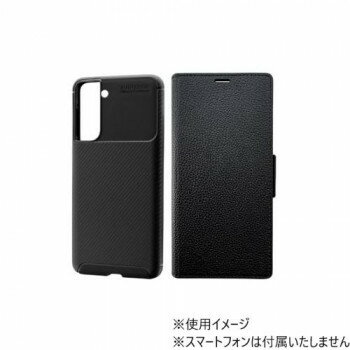 Galaxy S21 5G SC-51B/SCG09 耐衝撃カーボン調ケース本革風フラップ黒 GR-21SG1CS03【お寄せ品、返品キャンセル不可。欠品終売時連絡あり】