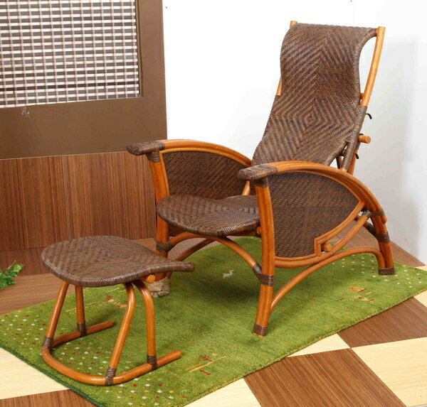 【直送品・大感謝価格】パーソナルチェア ゆらり 63×85×92〜105cm SH32〜40cm 重量11kg オットマン付 ムートン付属 籐100%