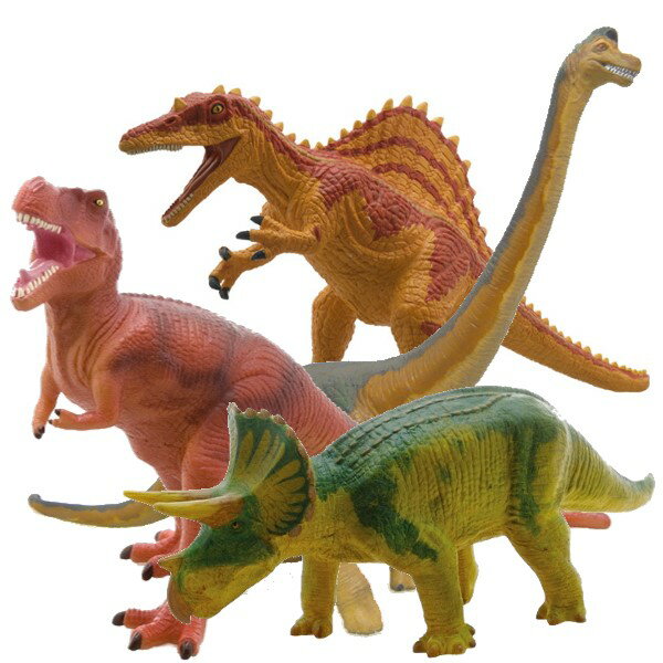 【直送品・ヘルシ価格】NEWビニールモデル人気恐竜4体セット ティラノサウルス、トリケラトプス、ブラキオサウルス …