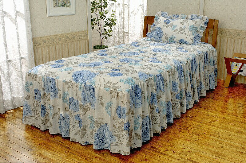 【直送品】イタリア製ベッドスプレッド エレガントローズ parigi シングル 100×215cm ピンク/ブルー【ヘルシ価格】インテリア 寝具 寝具カバー・シーツ ベッドカバー・ベッドスプレッド [2]