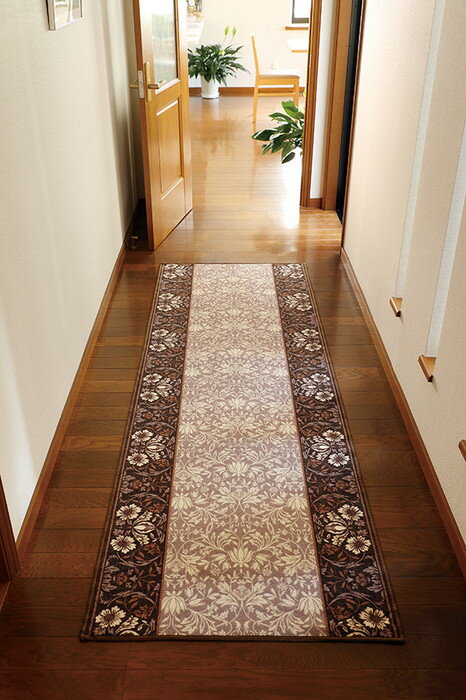 【直送品】ループタイプ廊下敷 エレガンス グリーン/ブラウン 80×180cm【ヘルシ価格】インテリア カーペット・マット マット 玄関マット