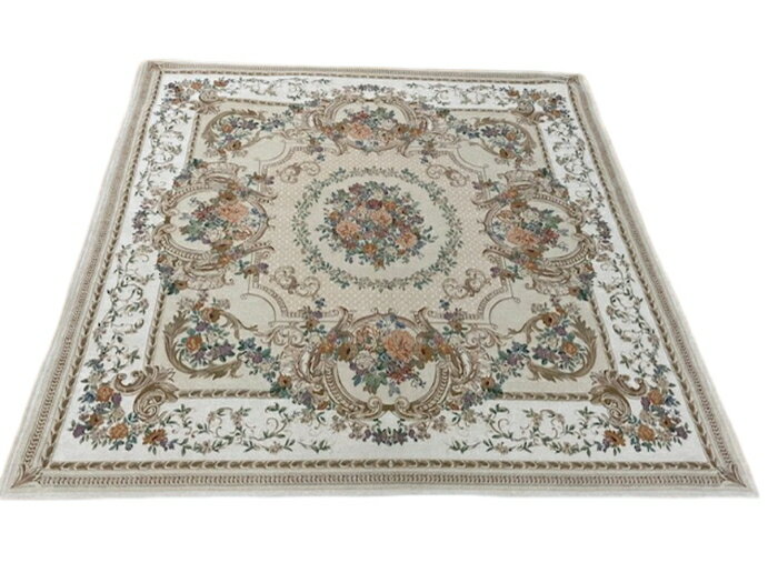 261 cm X 352 cm - 【直送品】ゴブラン織シェニールカーペット ベルサイユ DS248 240×240cm ベージュ/グリーン DS24824IV/DS24824GN【ヘルシ価格】インテリア マット カーペット じゅうたん 絨毯