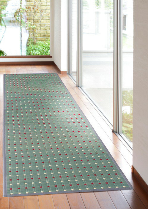 【直送品】掛川織 い草廊下敷 十和田 80×240cm ブラック/グレー 国産い草100% 茶染【ヘルシ価格】インテリア カーペット マット 廊下敷き 廊下マット [2]