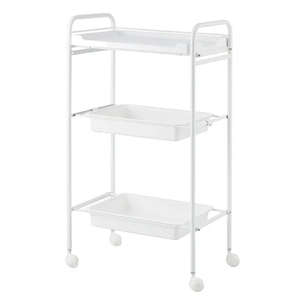 【直送品（本州のみ離島不可）】シンプルワゴン 引出し付き 3段 ホワイト 幅48.5×奥行30×高さ86cm【ヘルシ価格】サロンツール ワゴン アイデザイナー専用ワゴン 収納