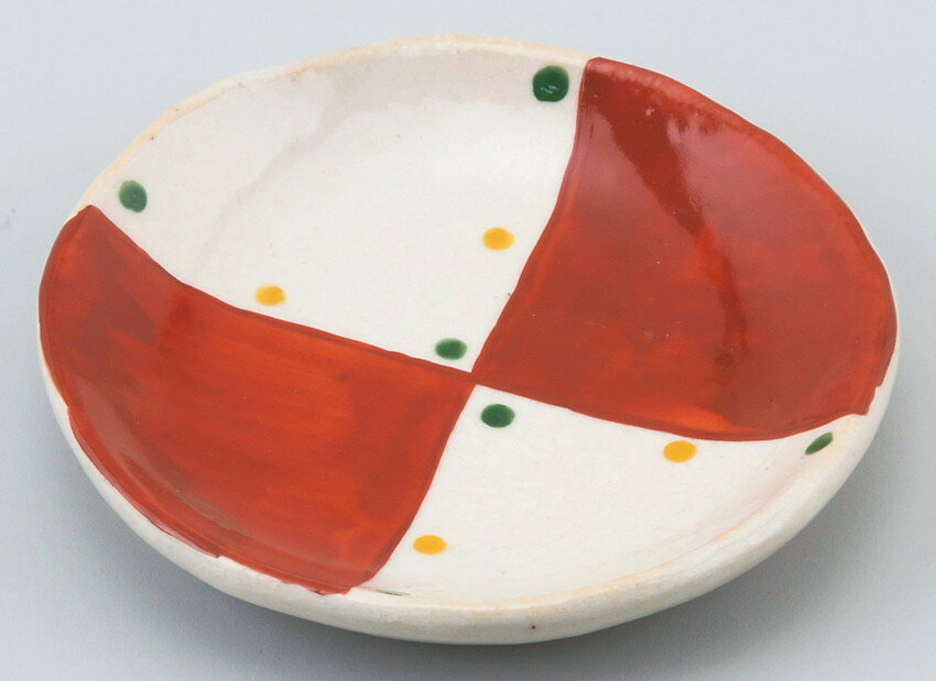 福豆皿45395赤絵市松φ7.7c...