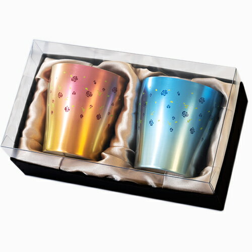【直送品】チタン二重タンブラー 華チタン 薔薇 ブルー・ピンク2色セット 245t-T15...