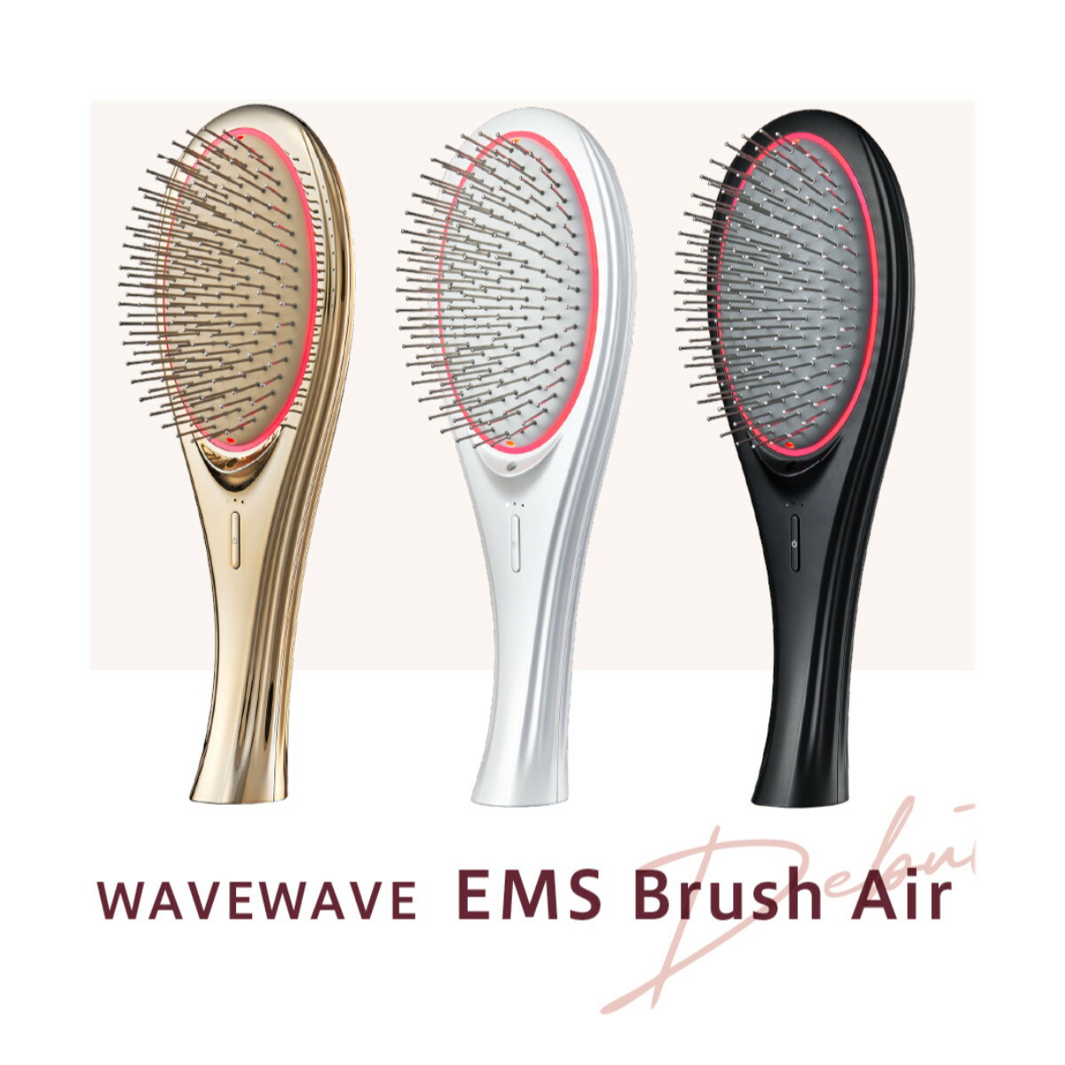 ヘッドマッサージャー セブンウェイブ WAVEWAVE EMS Brush Air ウエイブウエイブ ブラッシュ エアー ゴールド/ブラック/ホワイト【ヘルシ価格】WAVEWAVE EMS Brush Air クッションブラシ 美容健康家電