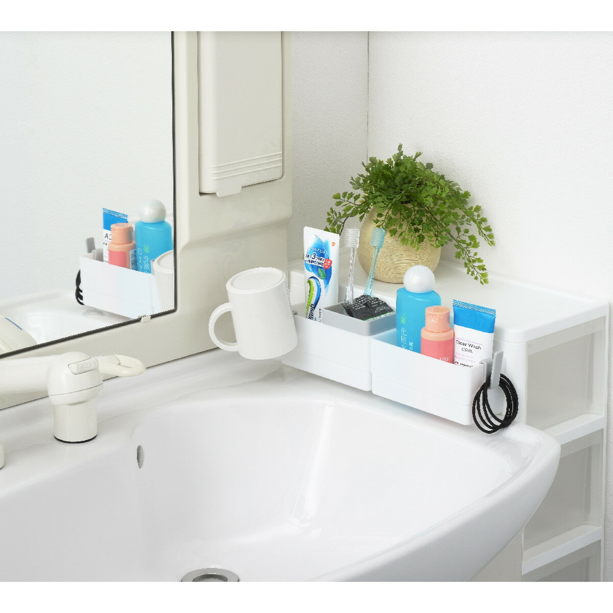 【即納】アーネスト 洗面台水ハネカバー＆小物収納ラック【楽天倉庫365日出荷　直送】【ヘルシ価格】洗面台水ハネカバー 小物収納ラック 洗面台横の壁に 小物収納スペース box