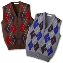 【直送品・大感謝価格 】mij/エムアイジェイ 日本製ウール混アーガイル柄ベスト JN-0001 ブラウン系/チャコール系