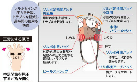 【楽天倉庫直送h】ソルボ 外反母趾・内反小趾サポーター パワーメッシュ 固定型 ベージュ 左足用/右足用【割引不可品】 外反母趾 内反小趾 足指 サポーター 固定型 パワーメッシュ採用 3