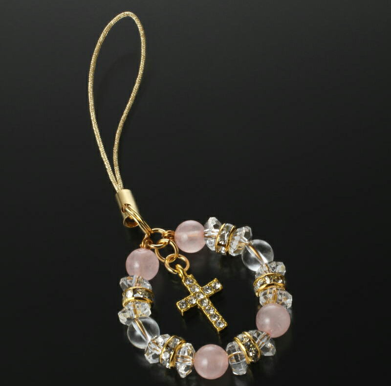 【大感謝価格 】ローズクォーツ・クロスチャームストラップ ST583