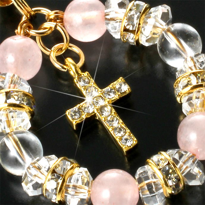 【大感謝価格 】ローズクォーツ・クロスチャームストラップ ST583